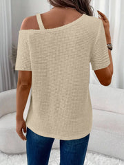 One-Shoulder Chain Detail Waffle Knit T-Shirt 