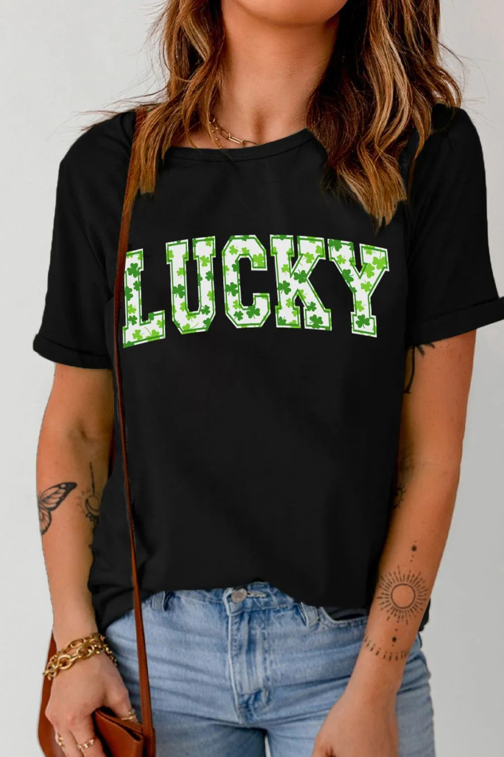 LUCKY Letter Clover Short Sleeve T-Shirt 