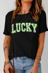 LUCKY Letter Clover Short Sleeve T-Shirt 