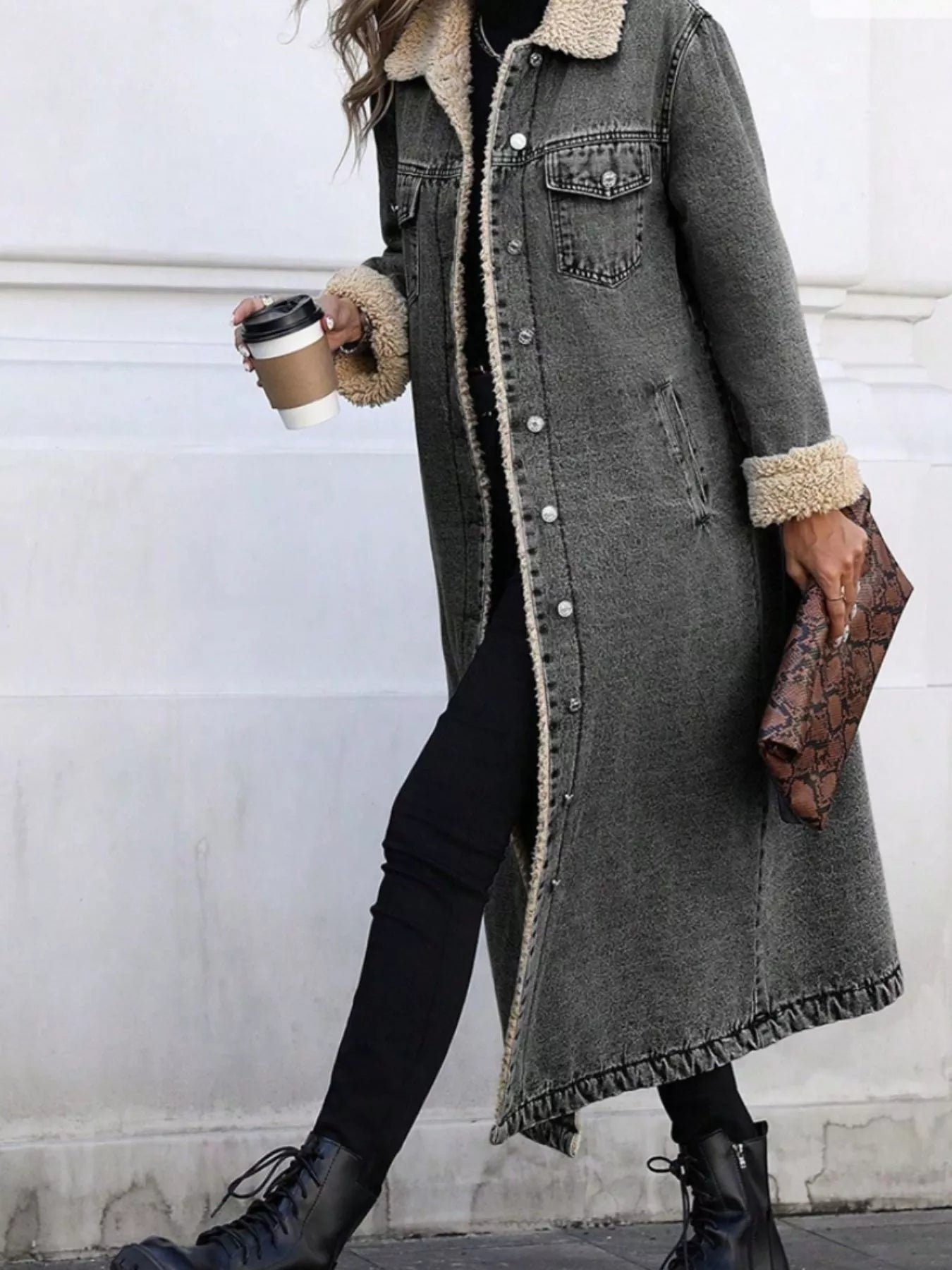 Sherpa Lined Longline Denim Jacket 
