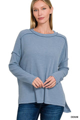 Zenana Ribbed Drop Shoulder Round Neck Sweater 