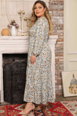 Plus Size Printed Balloon Sleeve Ruffle Hem Dress 