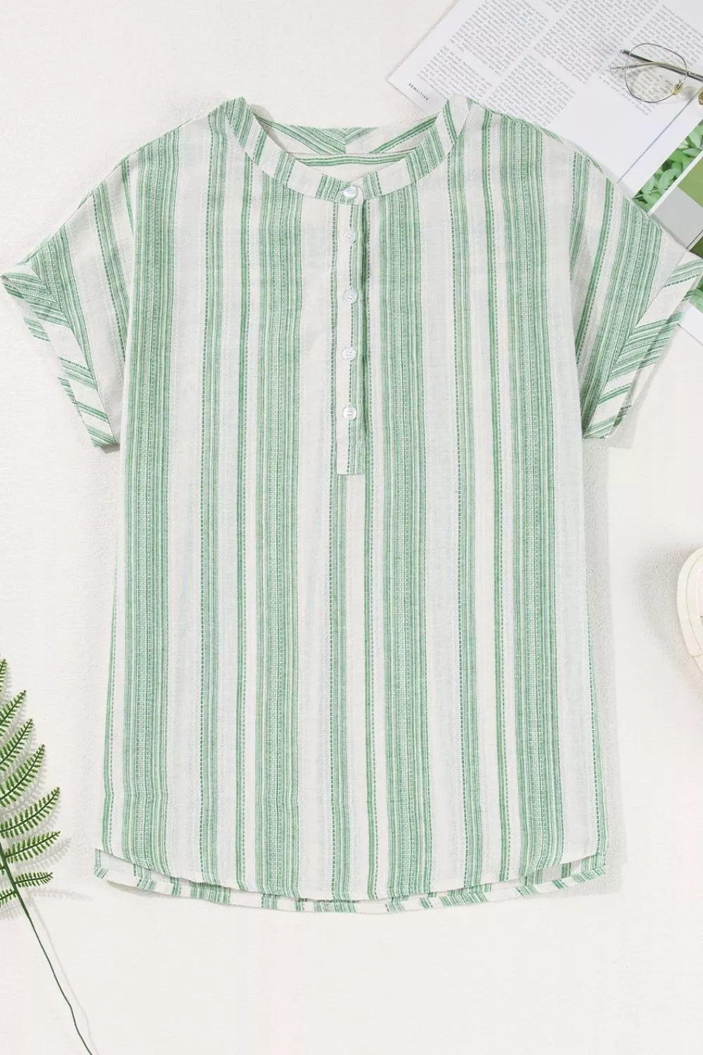 Breathable Gauze Half Button Short Sleeve Casual Blouse 