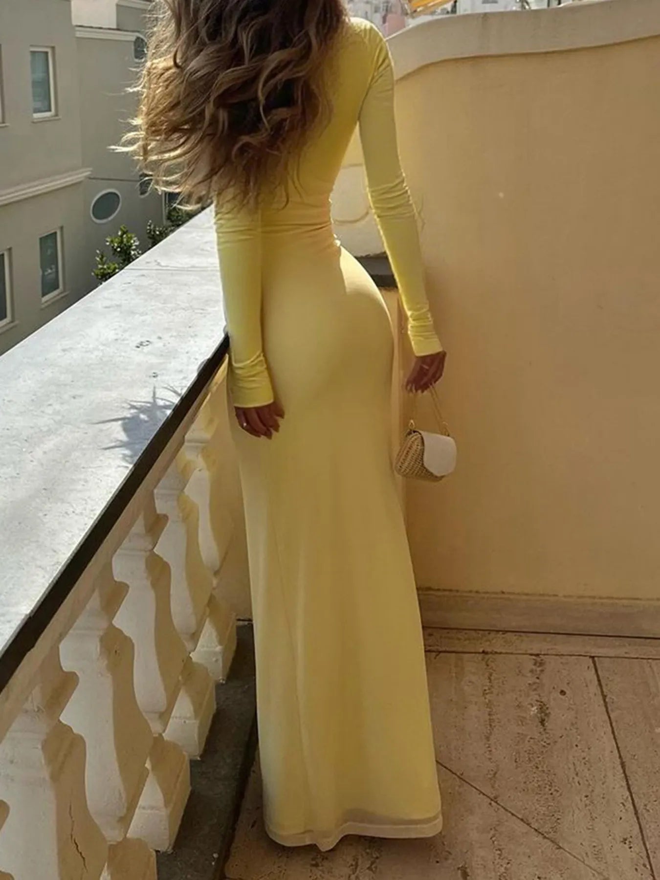 Deep-V Long Sleeve Slim Maxi Dress 