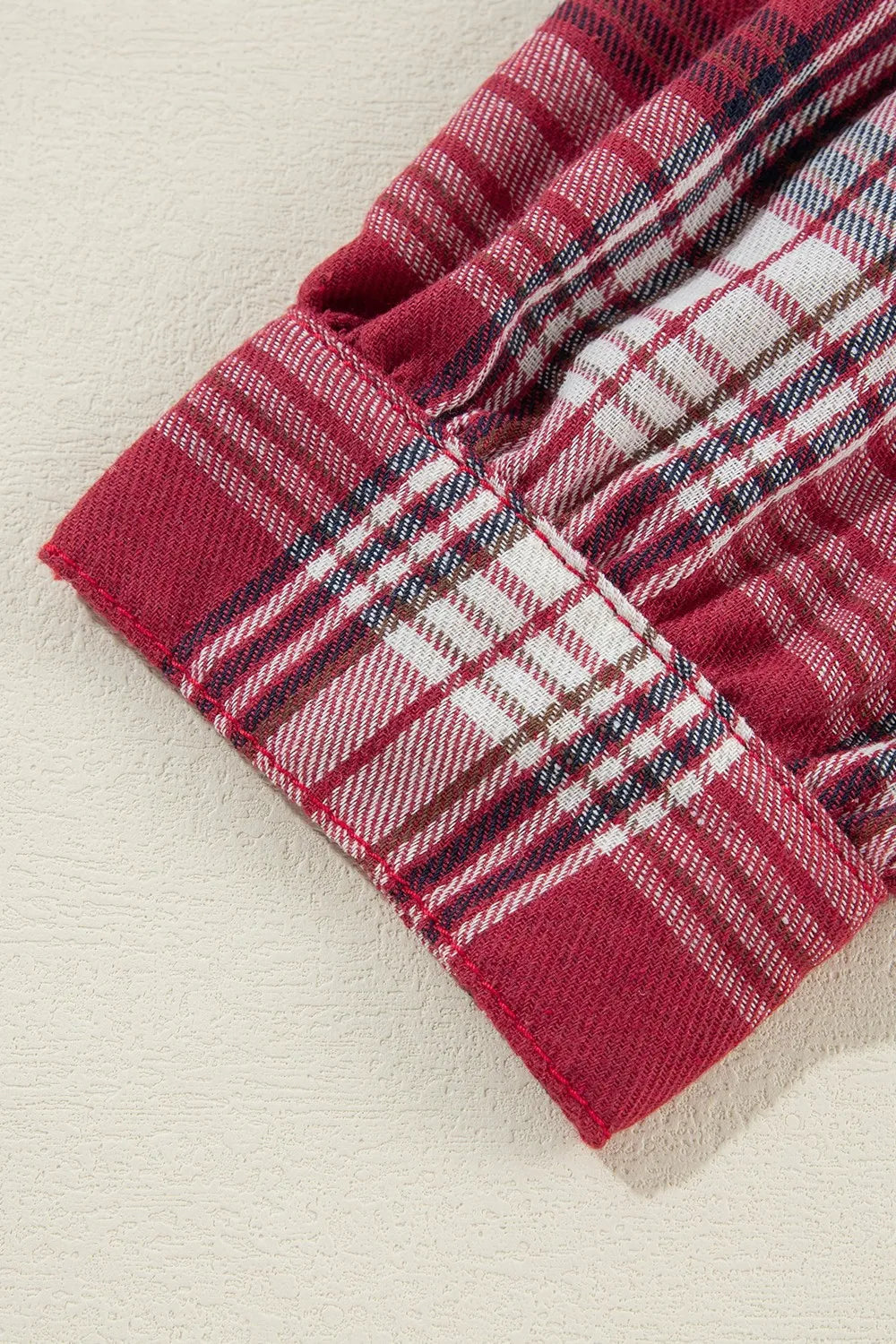 Raw Hem Drawstring Plaid Denim Jacket 