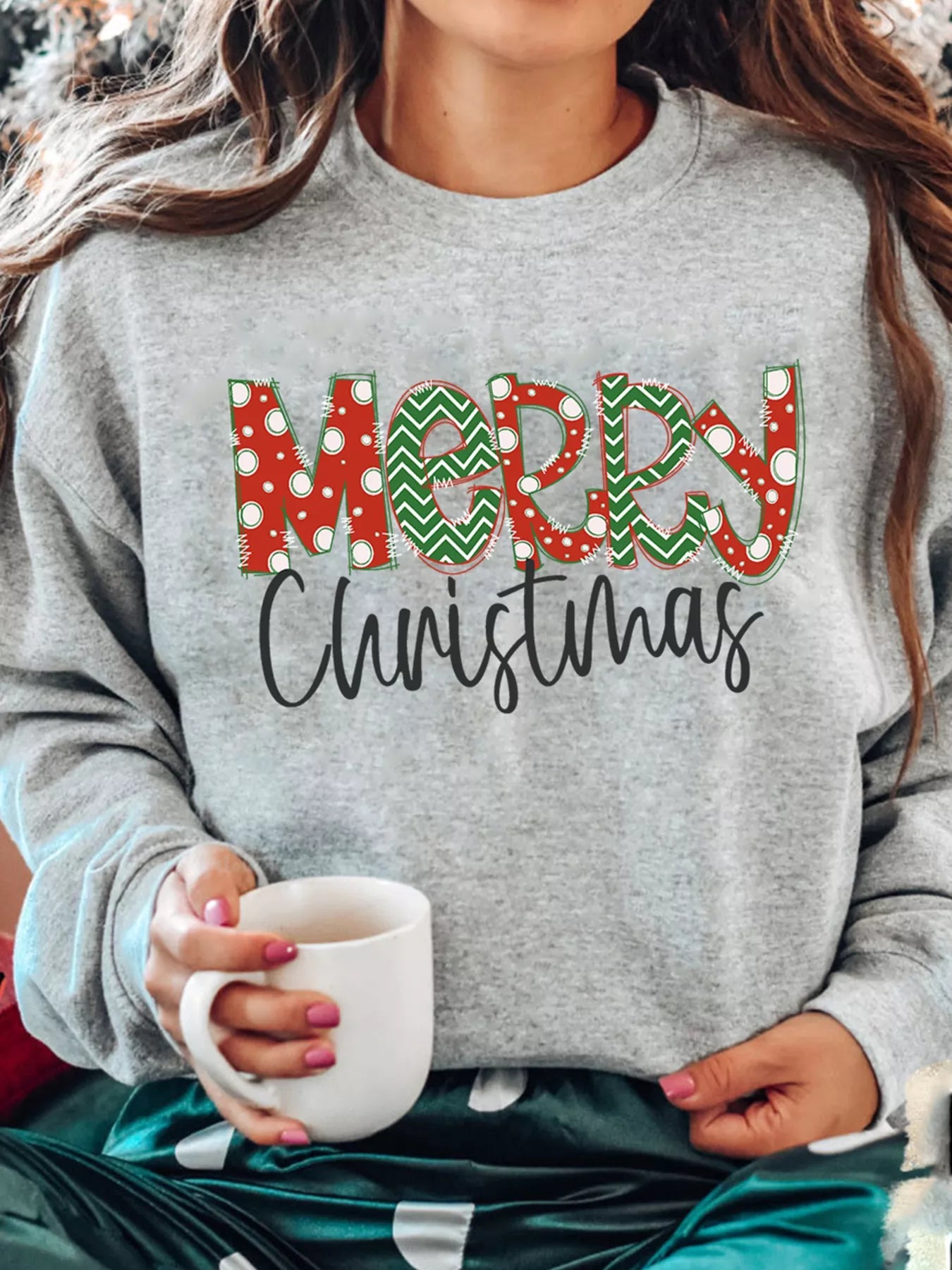 Merry Christmas Festive Letter Print Drop Shoulder Sweatshirt 
