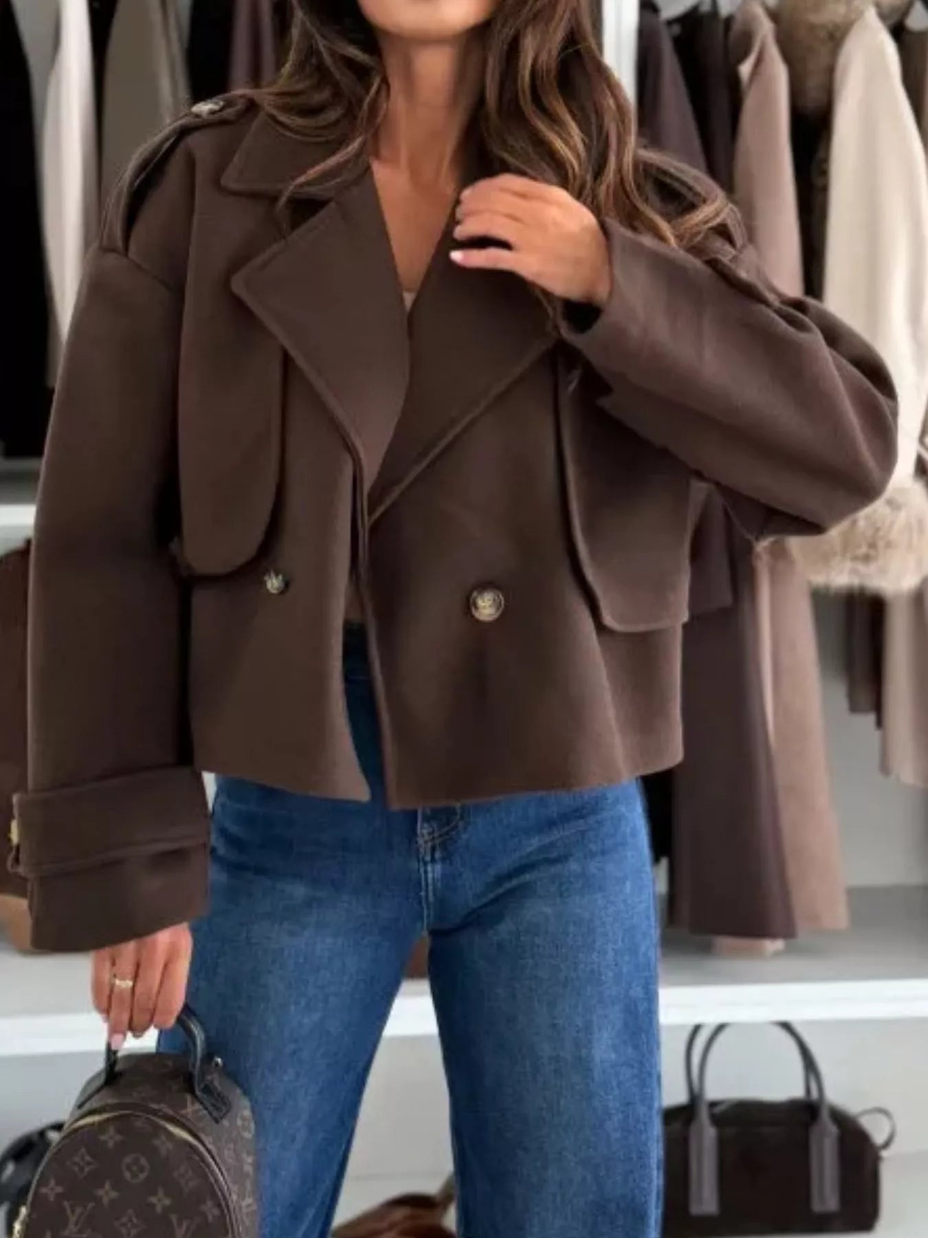 Lapel Collar Dropped Shoulder Jacket 