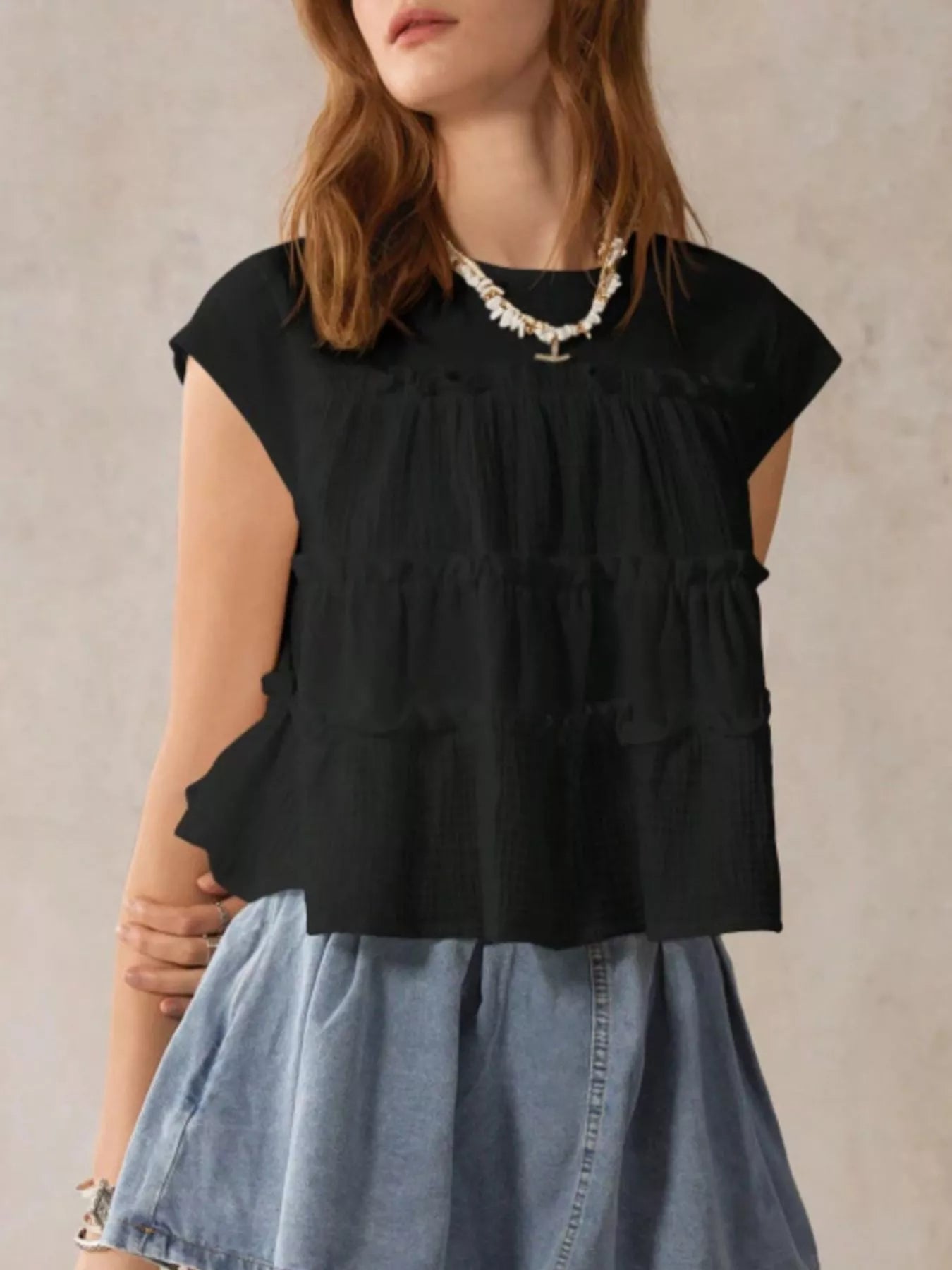 Tiered Cap Sleeve Blouse 