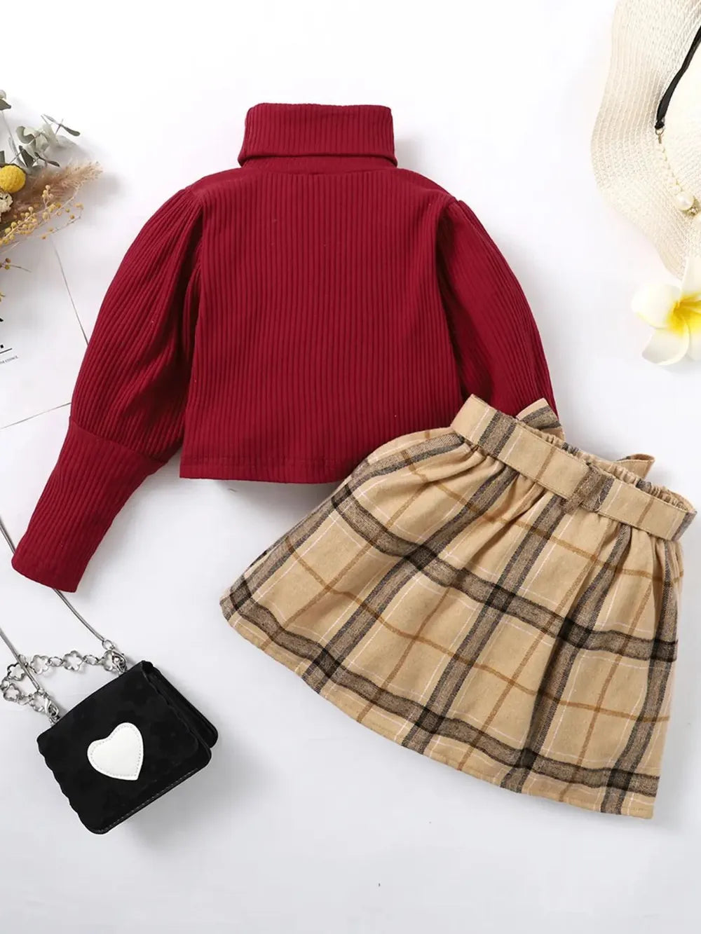 Turtleneck Long Sleeve Top and Skirt Set 
