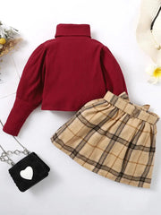 Turtleneck Long Sleeve Top and Skirt Set 