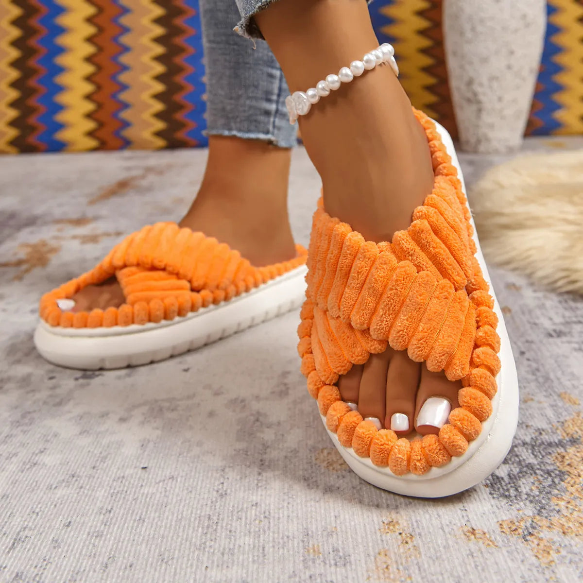 Crisscross Open Toe Platform Slippers 