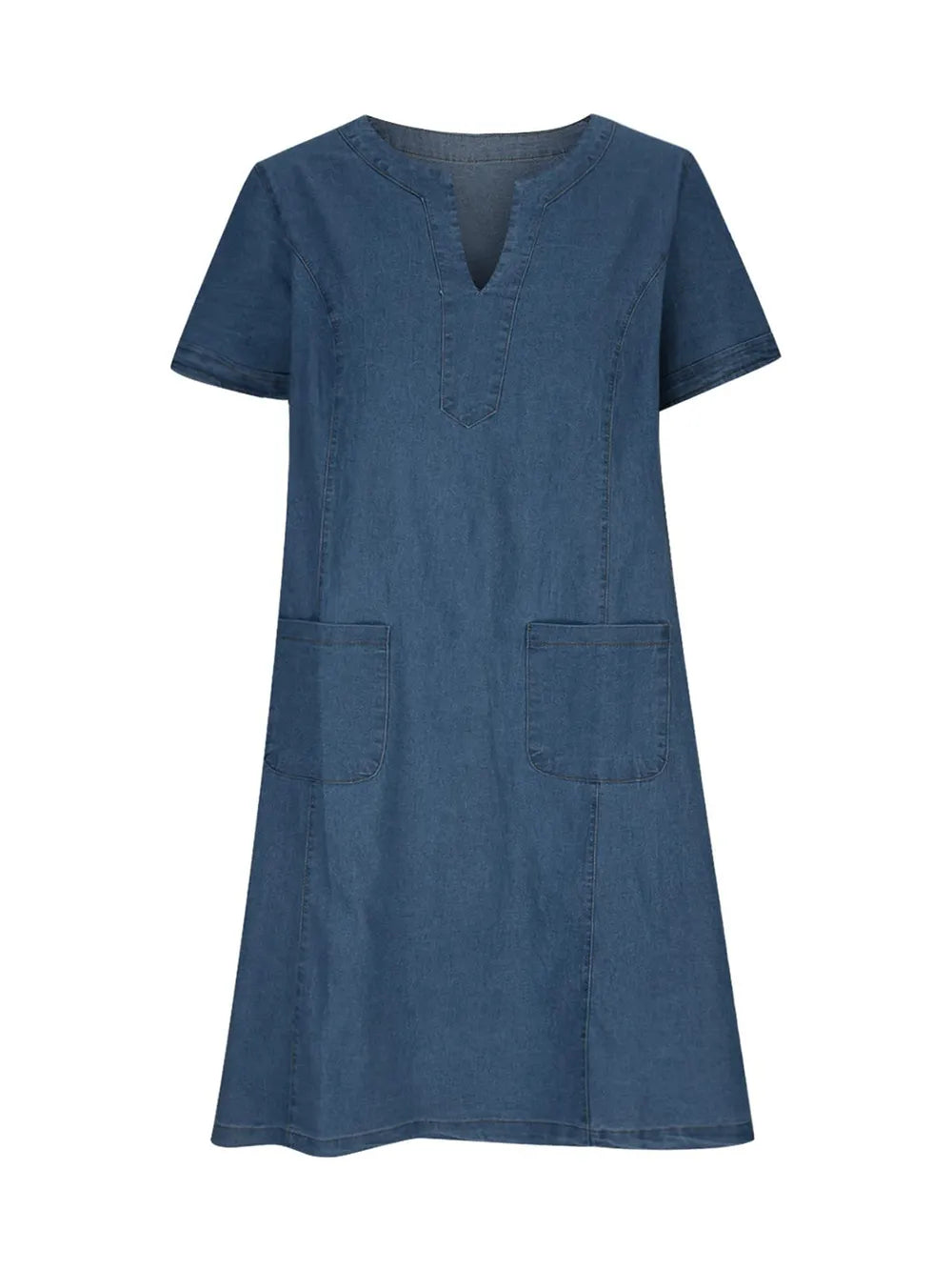 Full Size Notched Short Sleeve Denim Dress 