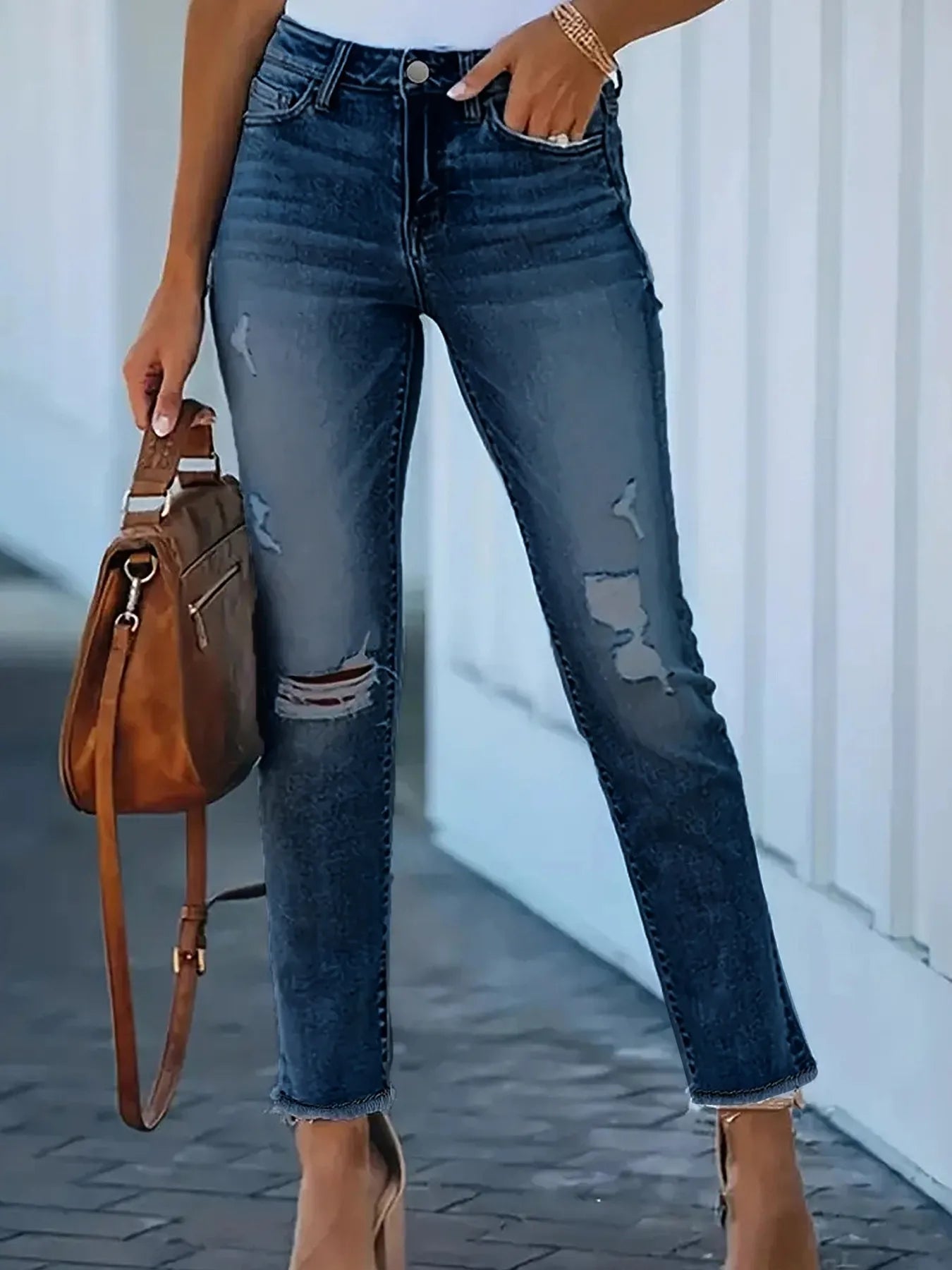 Distressed High-Waisted Skinny Jeans 