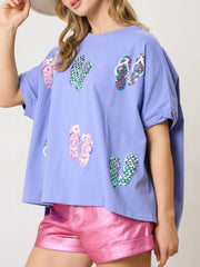 Flip-Flop Print Round Neck Casual T-Shirt 