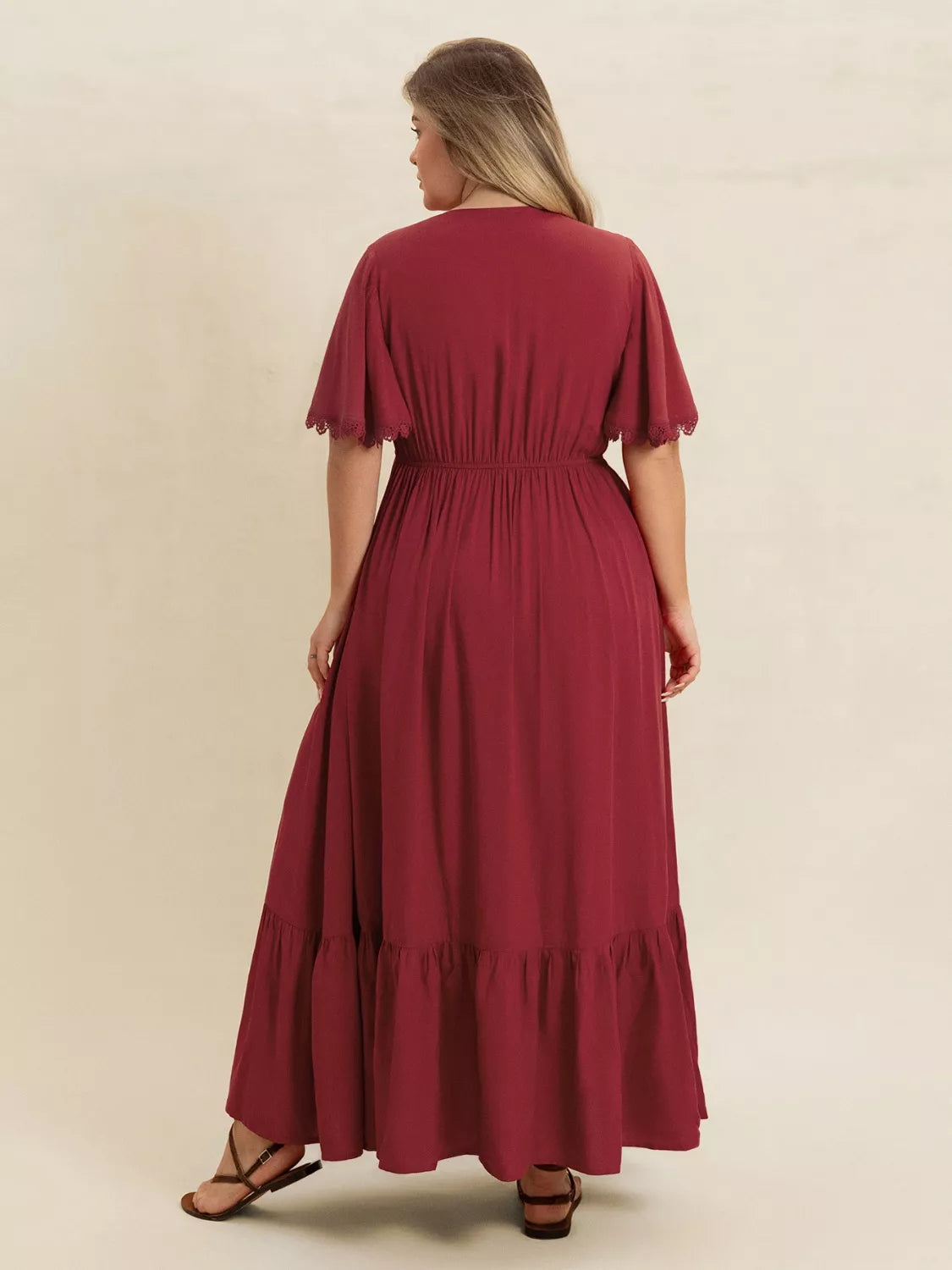Plus Size Lace Detail Flutter Sleeve Maxi Dress 