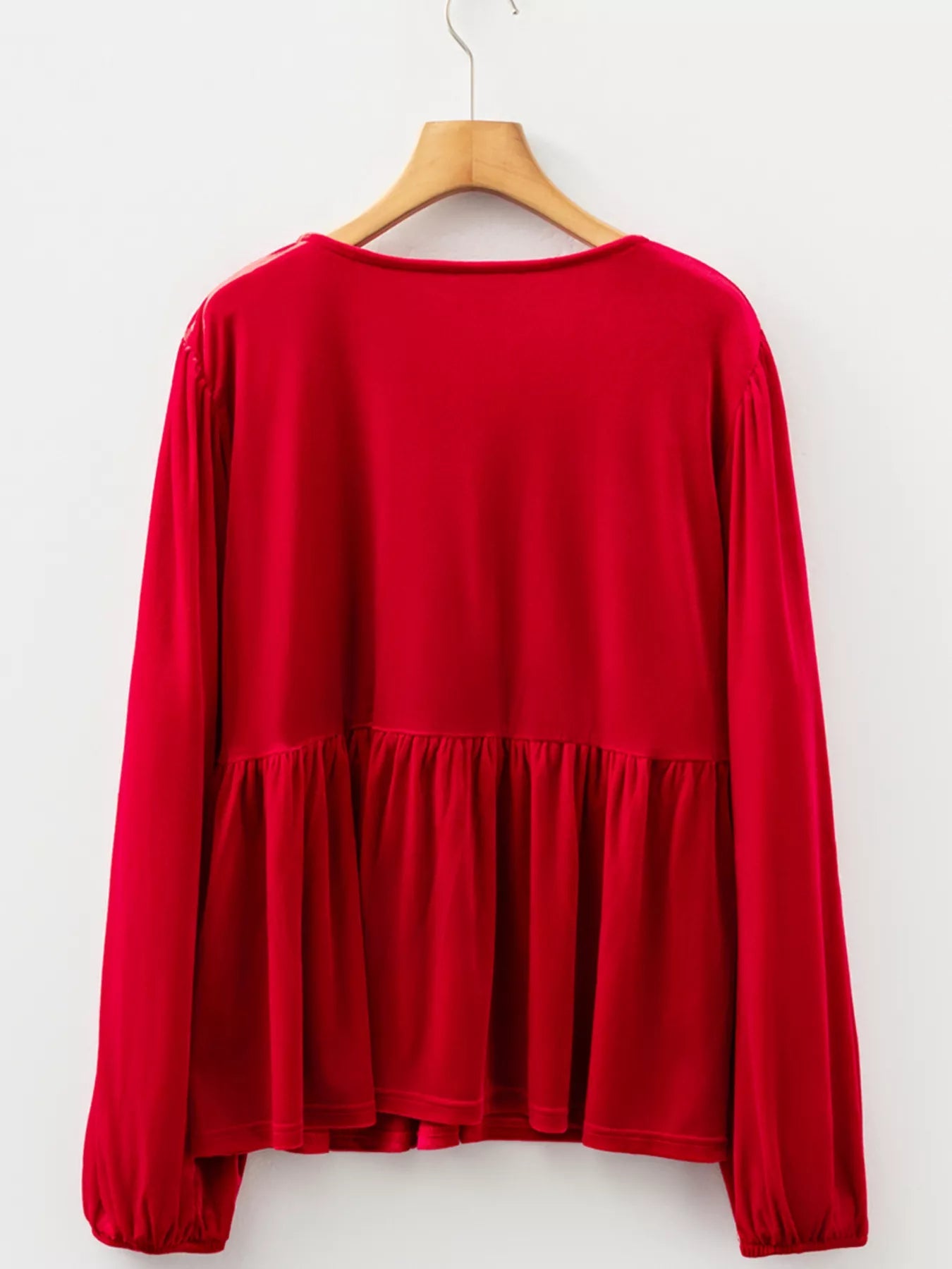 Plus Size Tie Front Velvet Peplum Blouse 