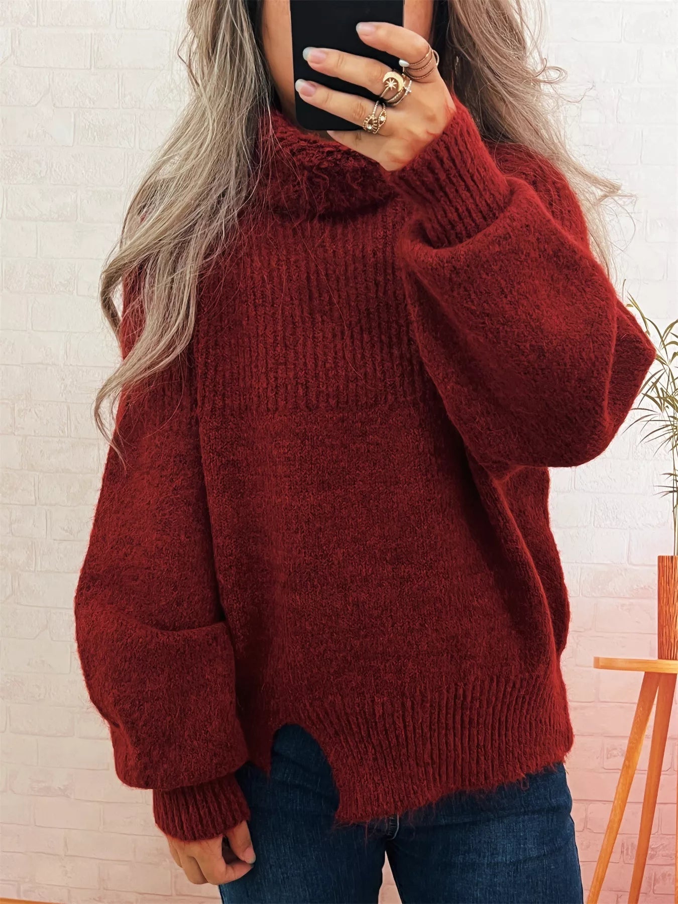 Ribbed Turtleneck Long Sleeve Sweater 