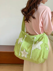 Corduroy Star Applique Casual Crossbody Bag 