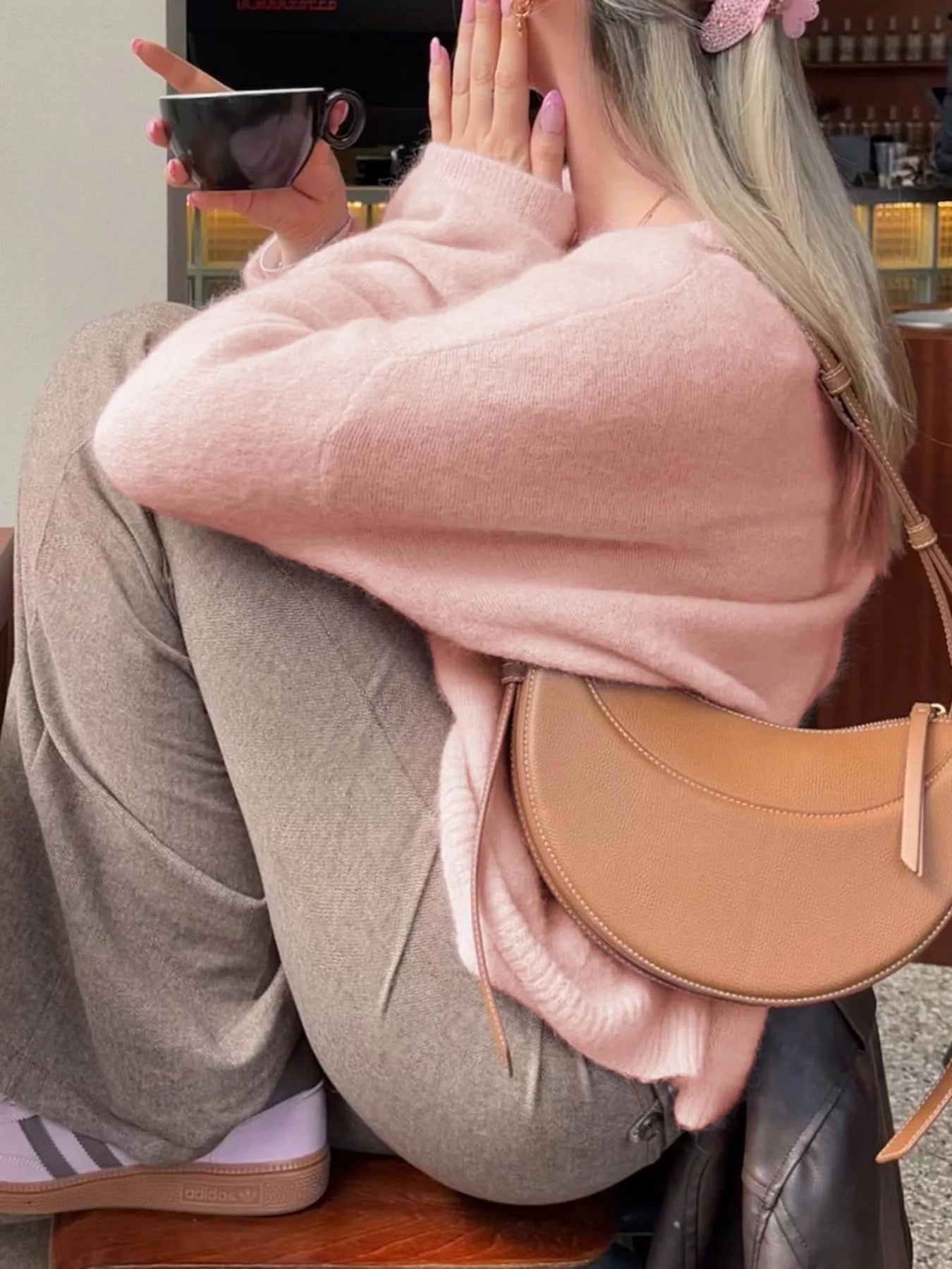 Ribbed Round Neck Dropped Shoulder Sweater 