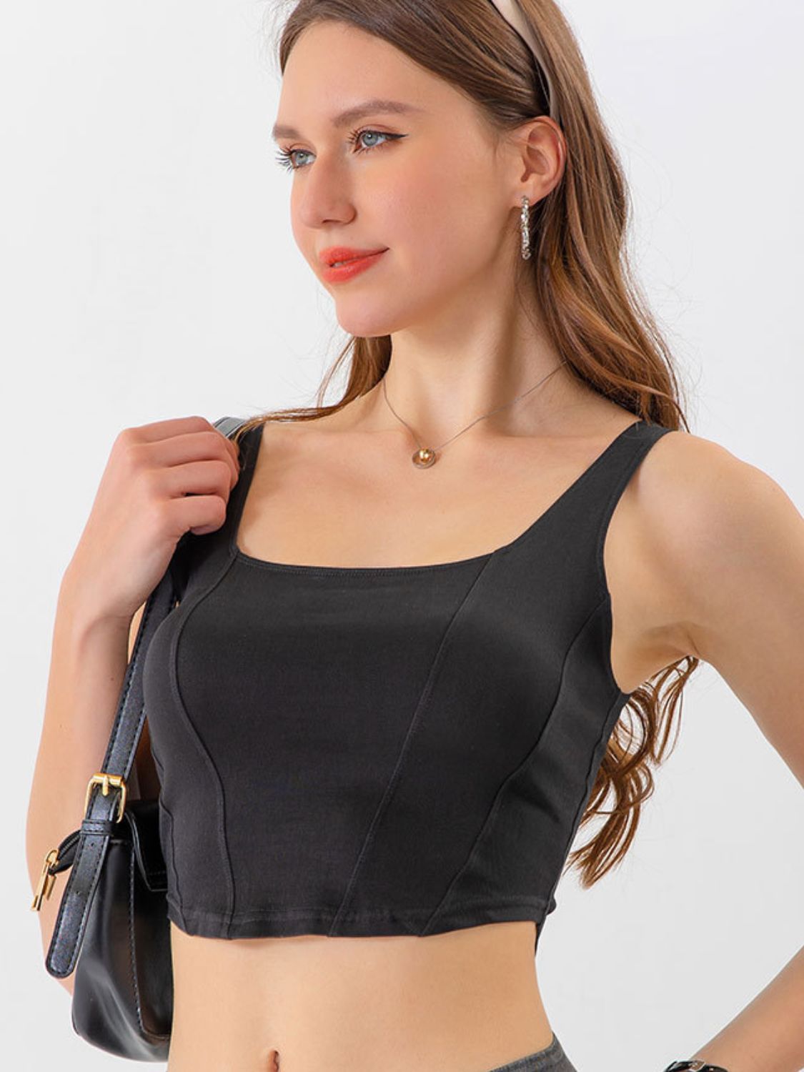 Seam Detail Cropped Denim Tank 