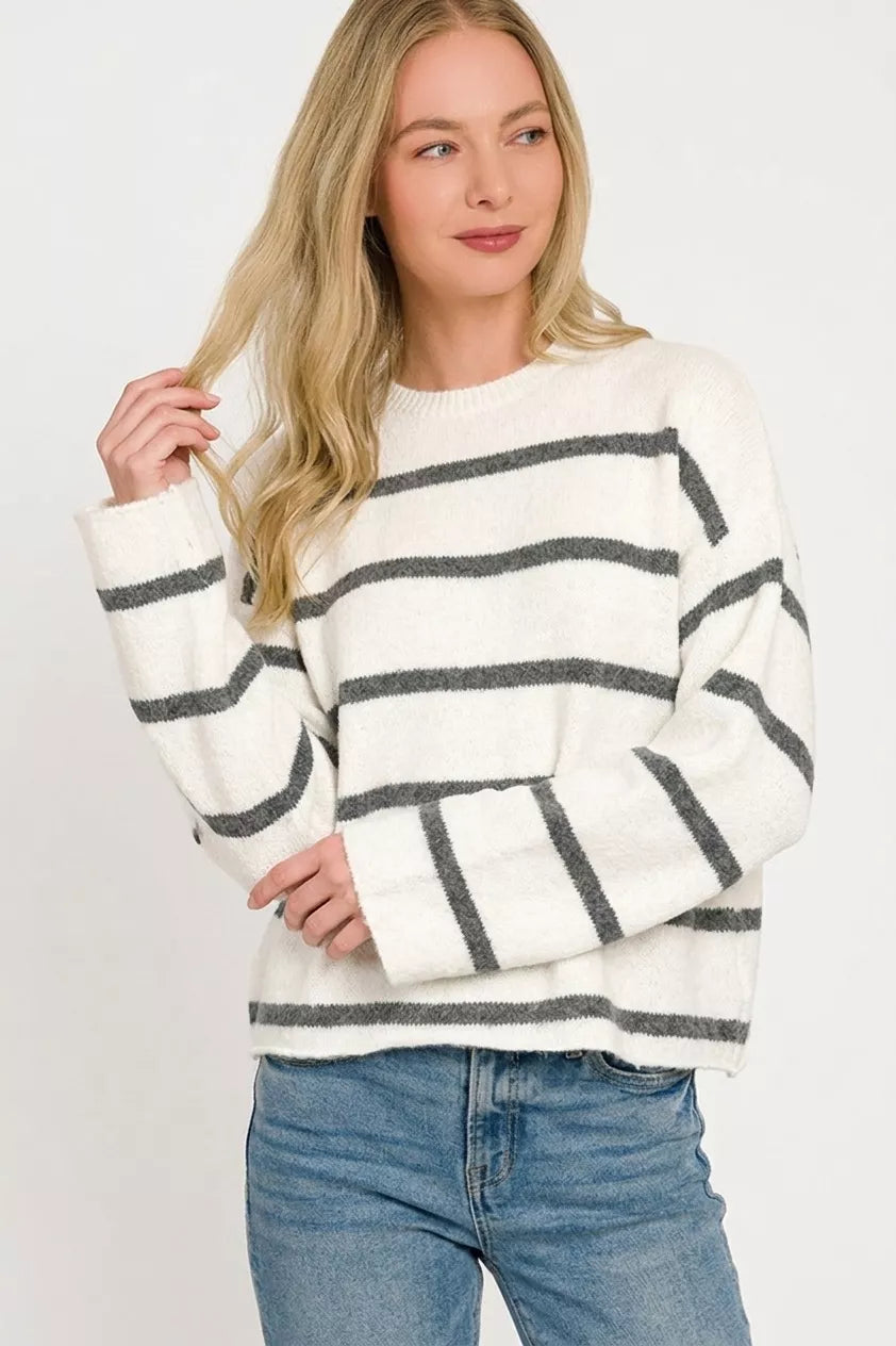Zenana Wool Blend Striped Sweater 