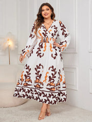 Honey Plus Size Printed Surplice Flounce Sleeve Dress 