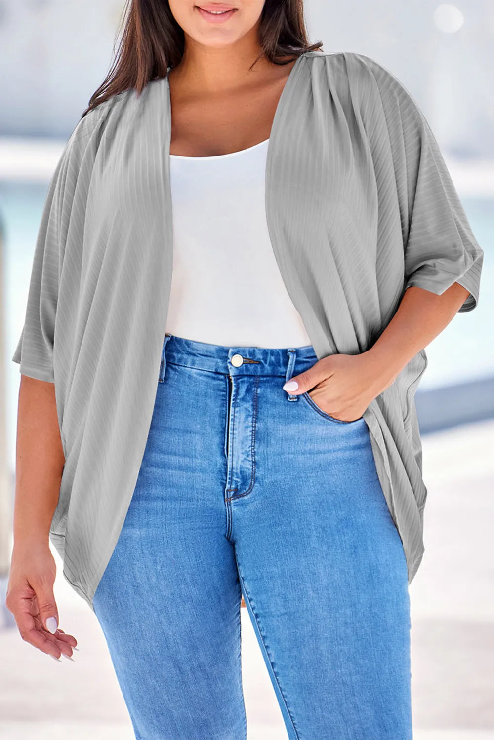 Plus Size Ribbed Cocoon Cover Up 
