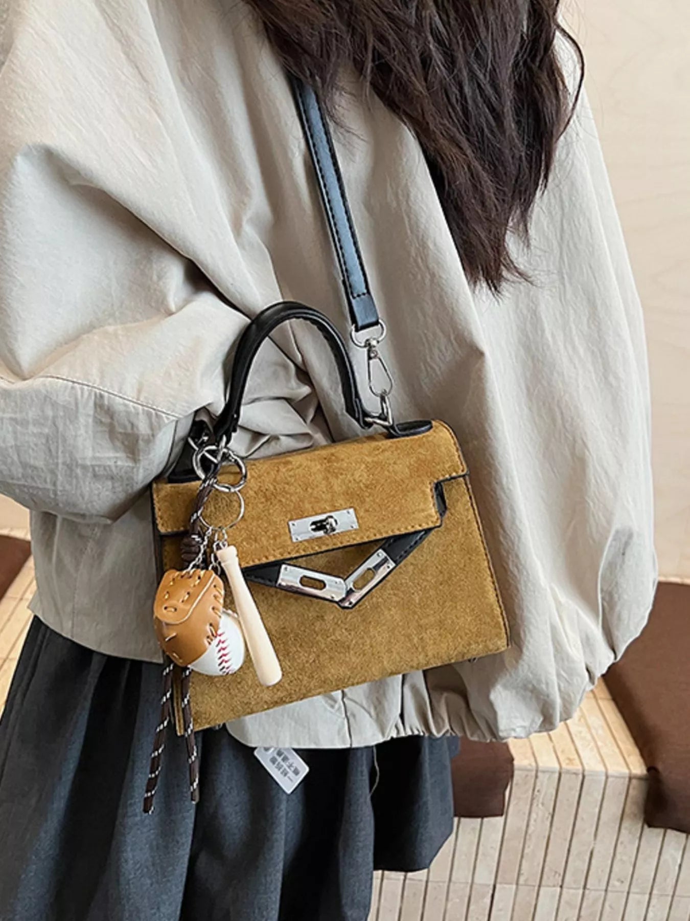 Crossbody Bag with Baseball Charm 