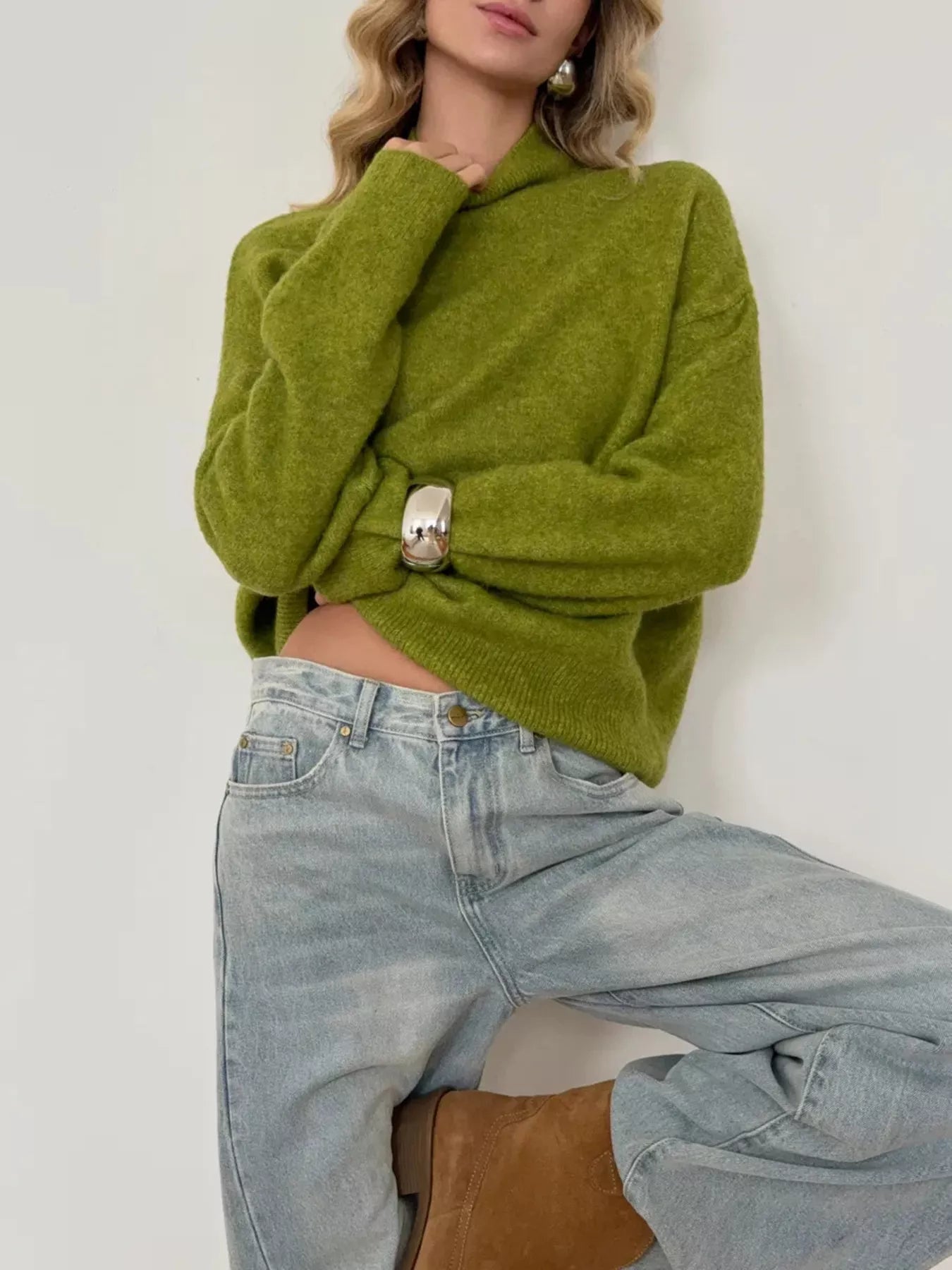 Mock Neck Dropped Shoulder Sweater 