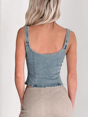Fitted Denim Corset Tank Top with Front Zip 
