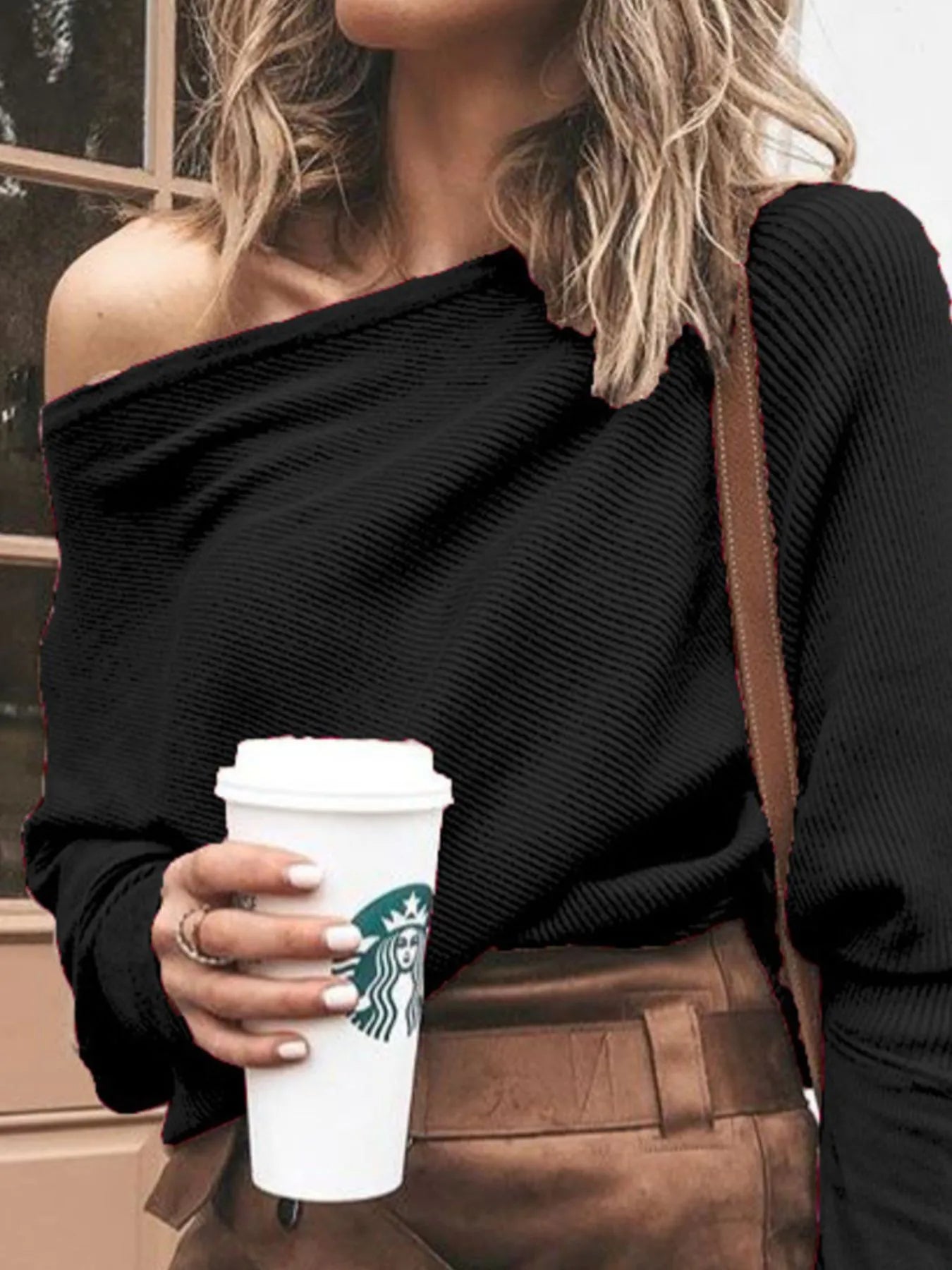 Full Size One-Shoulder Ribbed Sweater Plus Size 