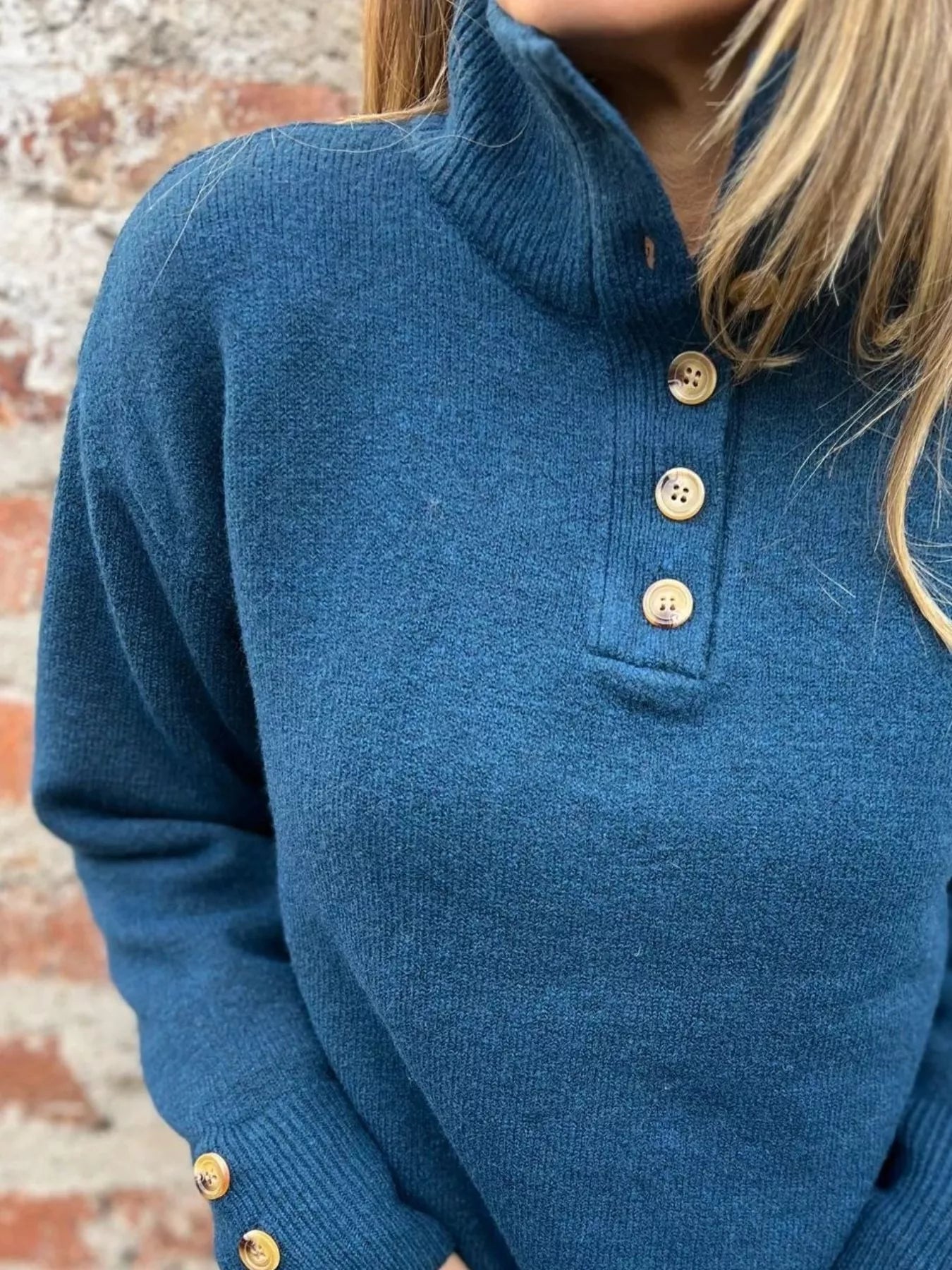 Full Size Button-Detail Turtleneck Sweater Plus Size 