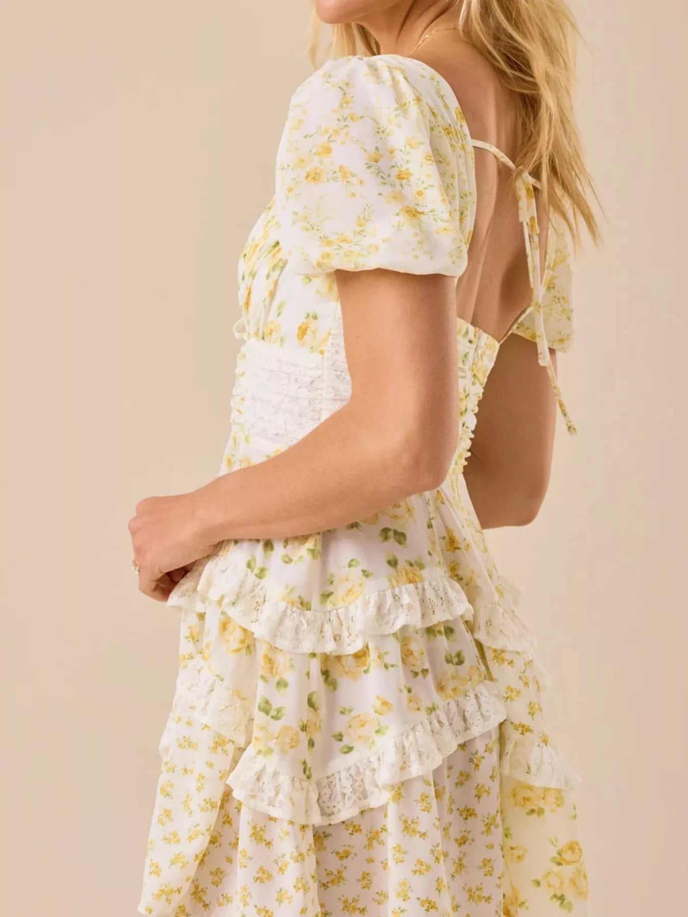 Floral Puff Sleeve Tiered Mini Dress 