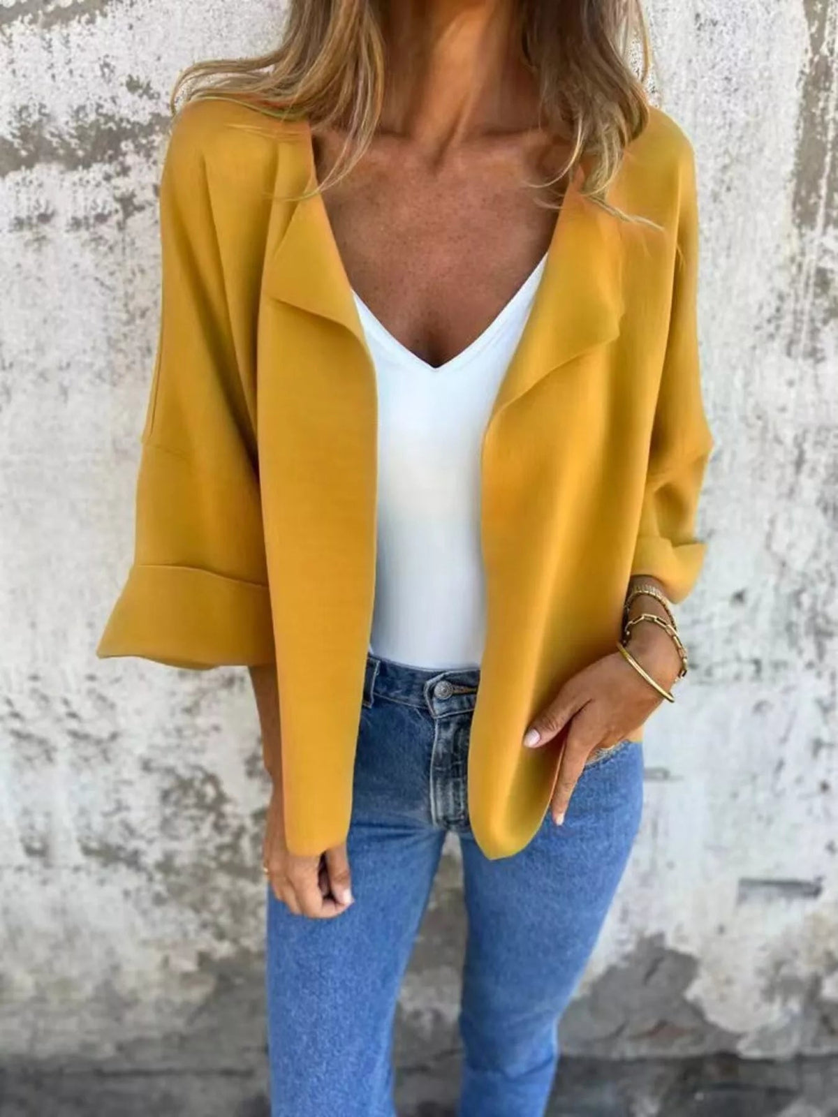 Full Size Open Front 3/4 Sleeve Casual Cardigan Plus Size 