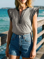 Striped Ruffle Sleeve Blouse 