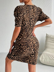 Ruffled Leopard Short Sleeve Mini Dress 