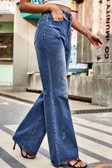 Buttoned Loose Fit Jeans with Pockets 
