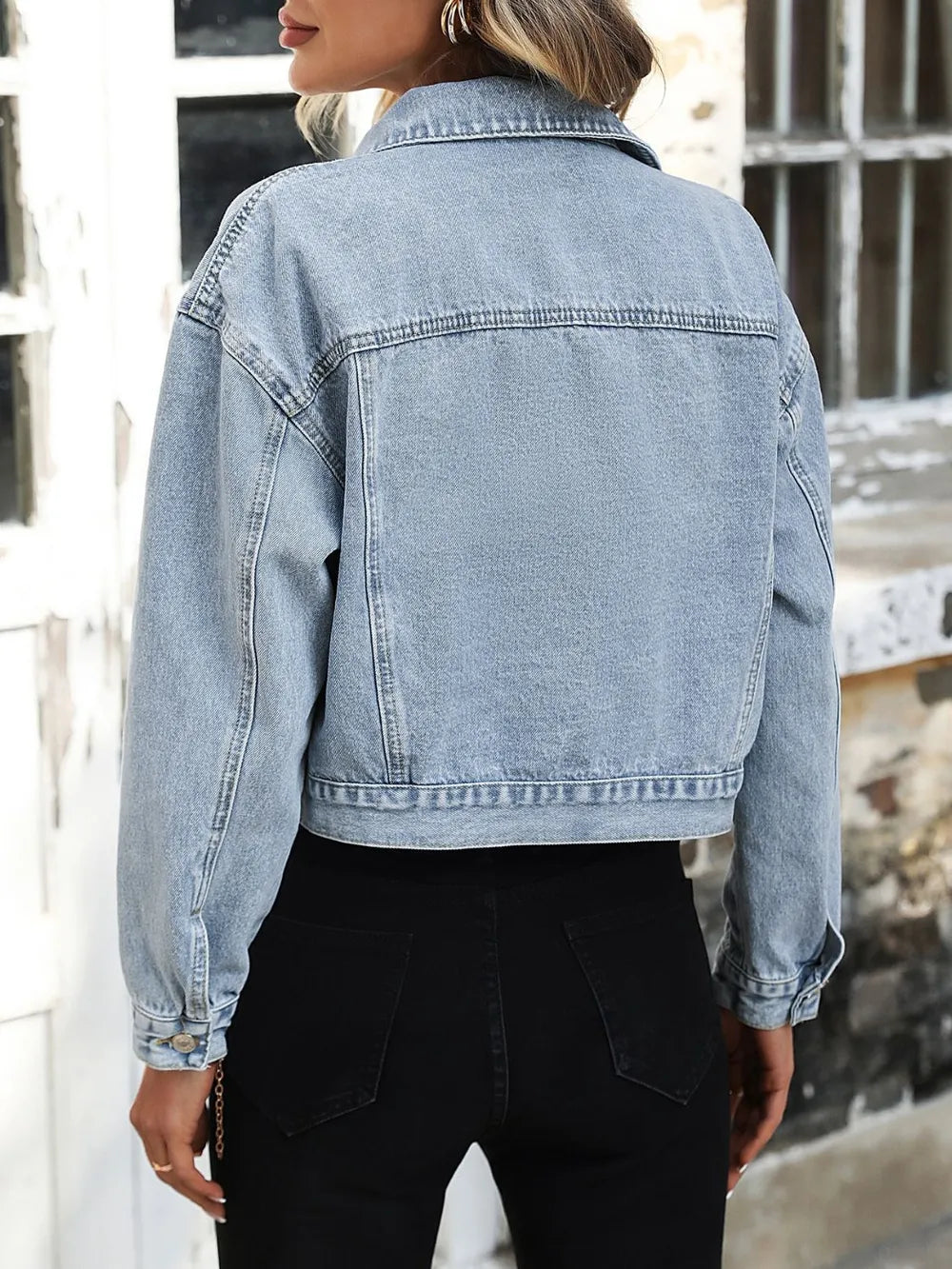 Button Up Denim Jacket with Chest Pockets 