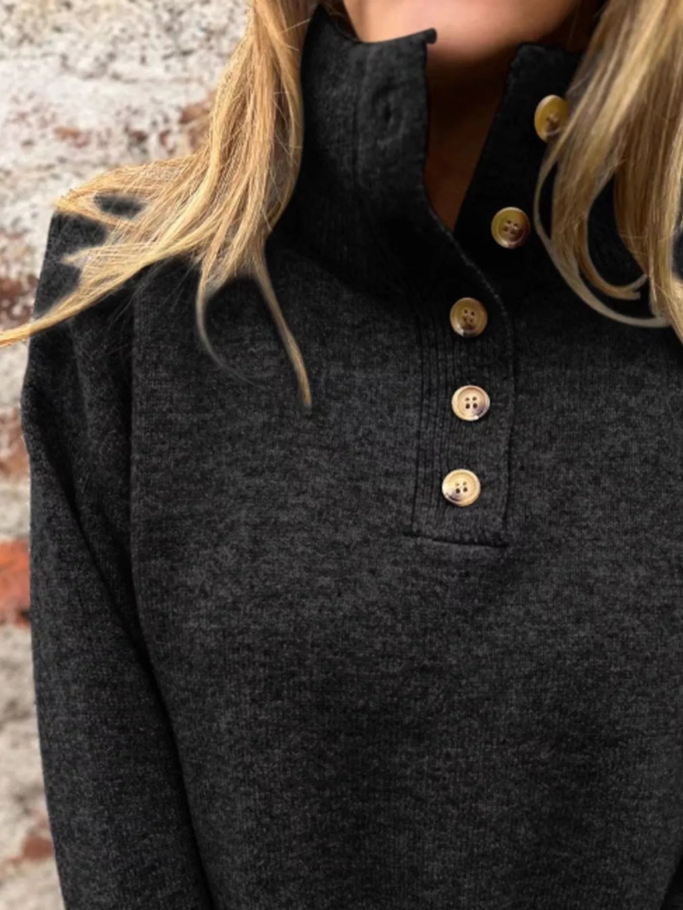 Full Size Button-Detail Turtleneck Sweater Plus Size 