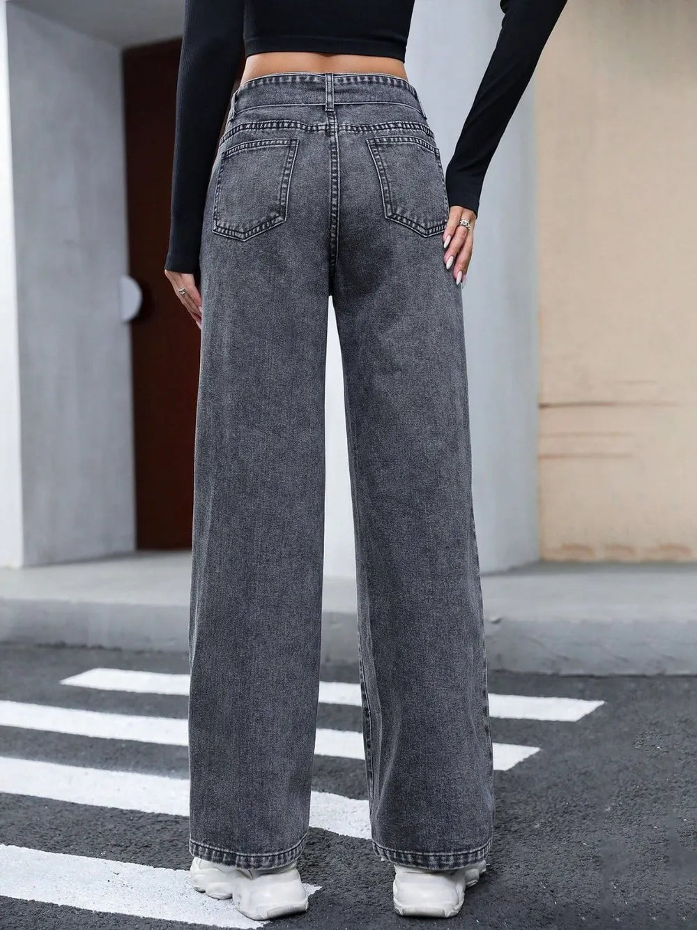 Tied Straight Leg Jeans with Pockets 