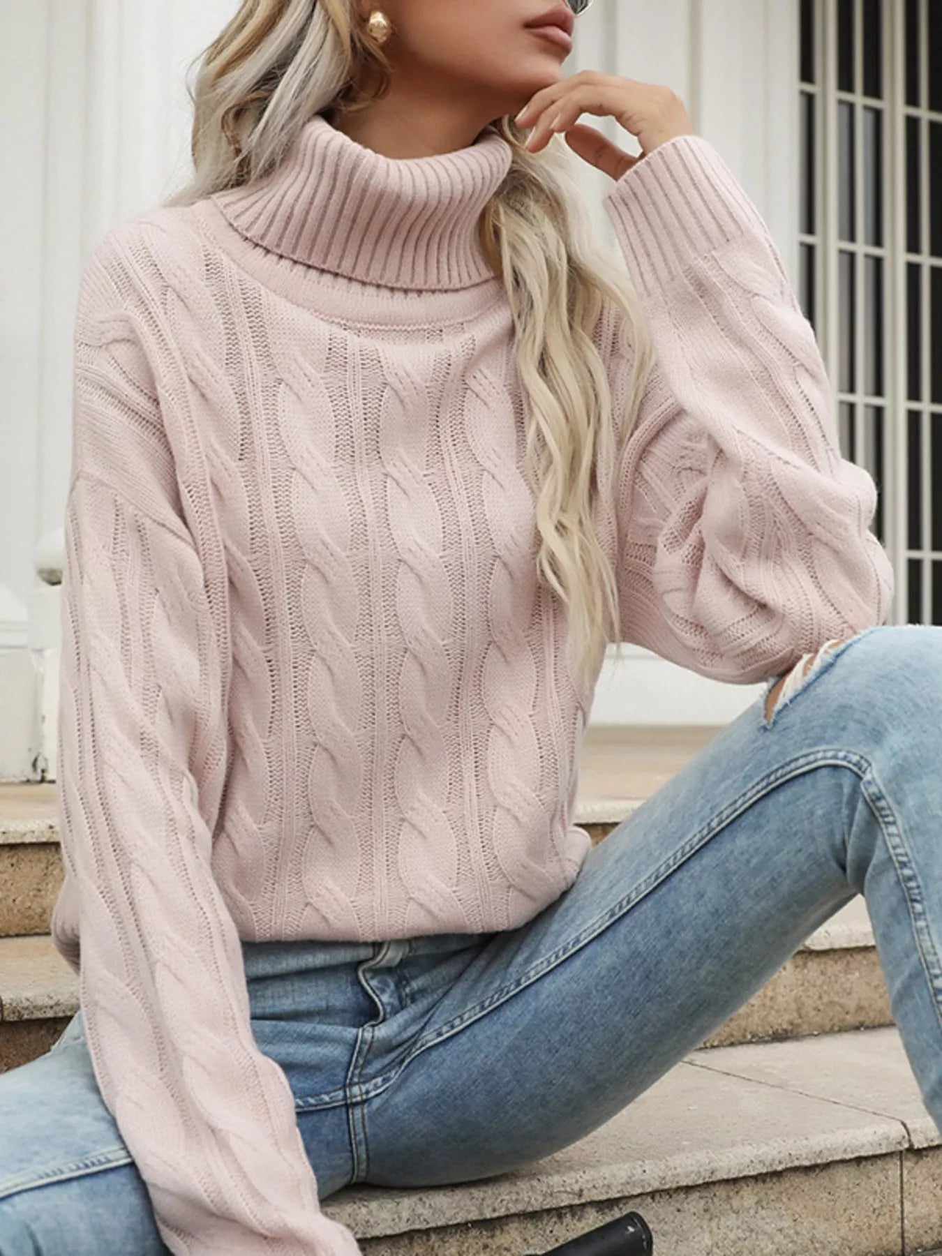 Cable Knit Turtleneck Sweater 