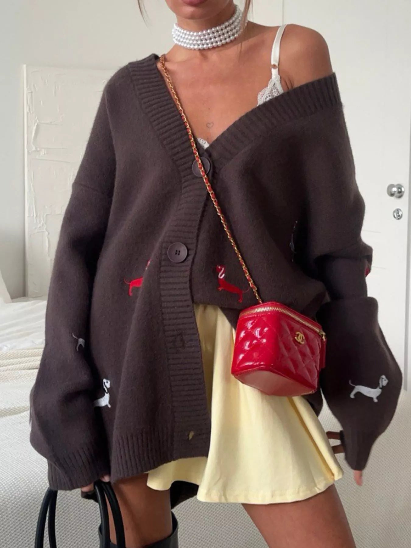 Embroidered Button Up Cardigan 