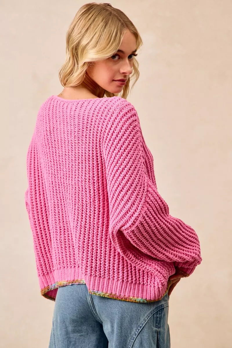 BiBi V-Neck Sweater with Colorful Trim 