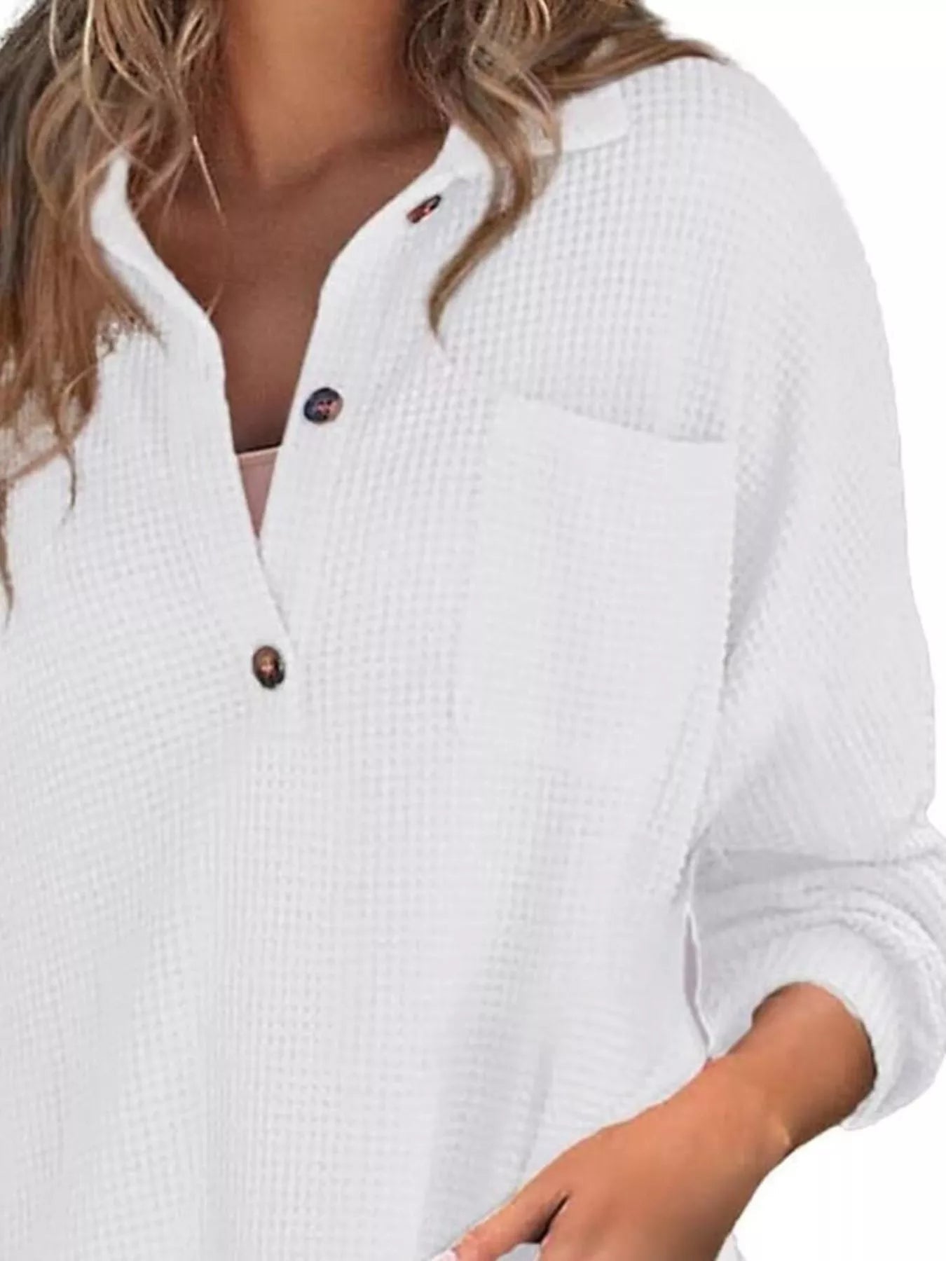 Casual Waffle Knit Button Detail Blouse 
