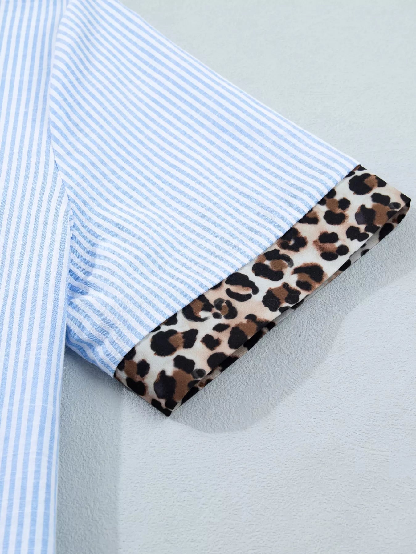 Stripe Leopard Contrast Collar Short Sleeve Shirt 