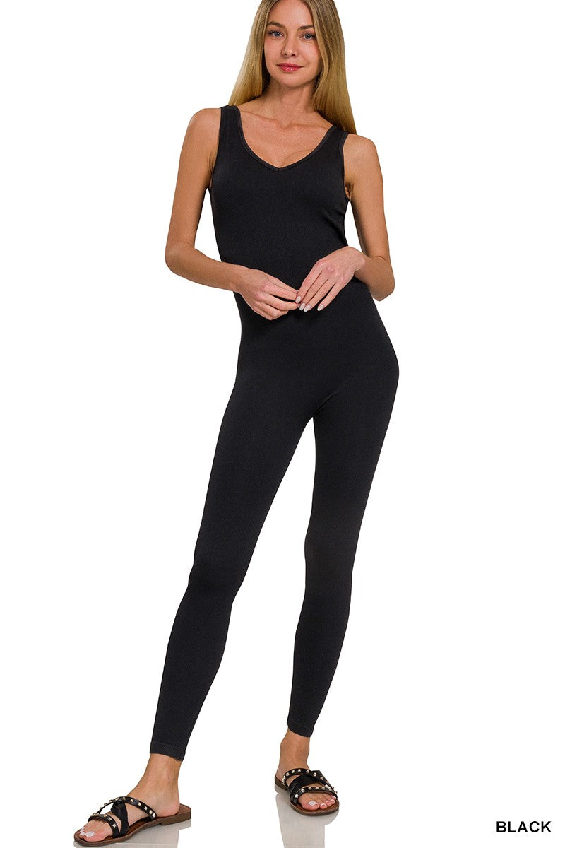Zenana Ribbed Bra Padded Sports Seamless Bodysuit 