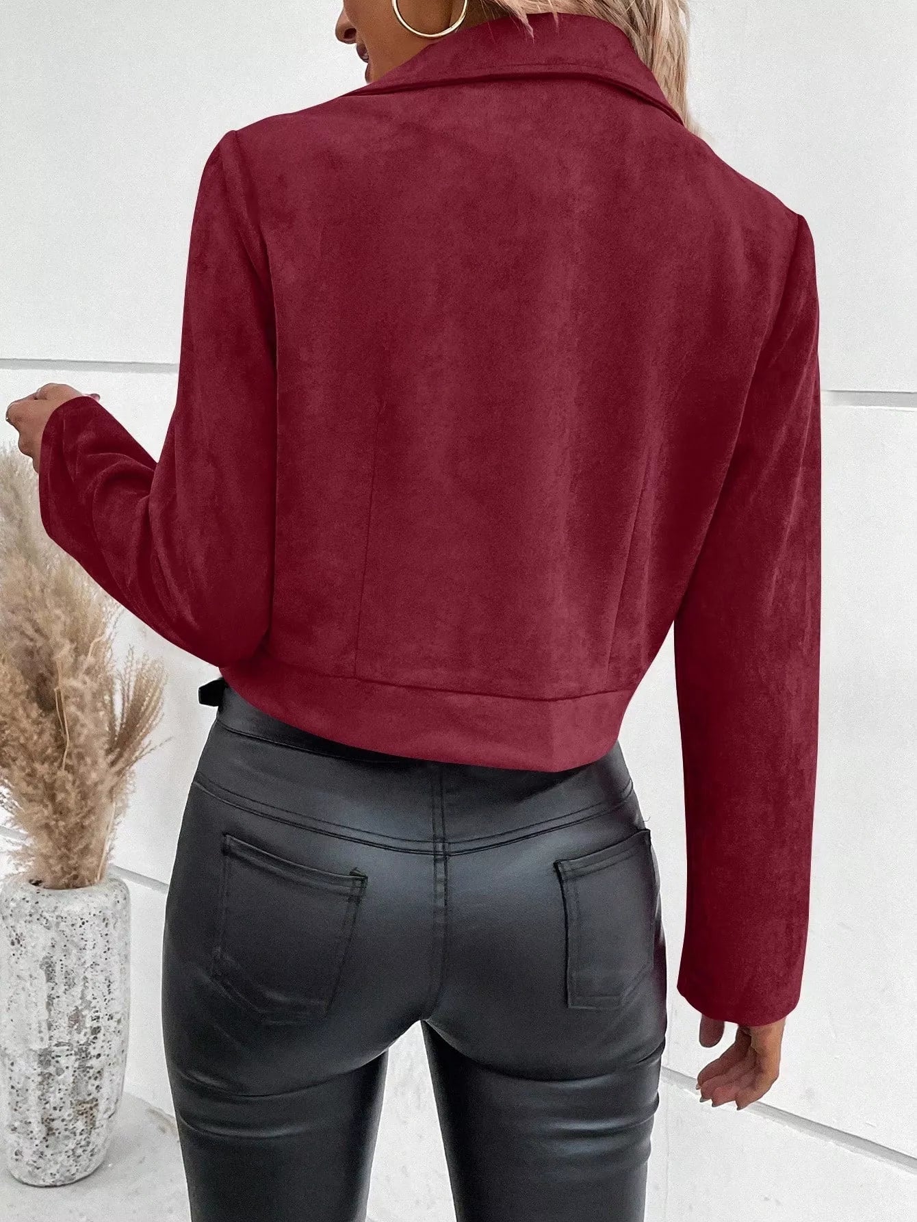 Suede Moto Jacket with Zip Detail 