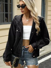 Washed Button Up Hooded Denim Jacket 