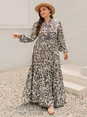 Plus Size Floral Print Long Sleeve Maxi Dress 