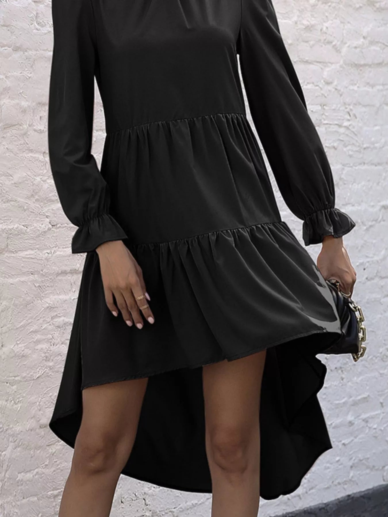 High-Low Flounce Sleeve Dress 